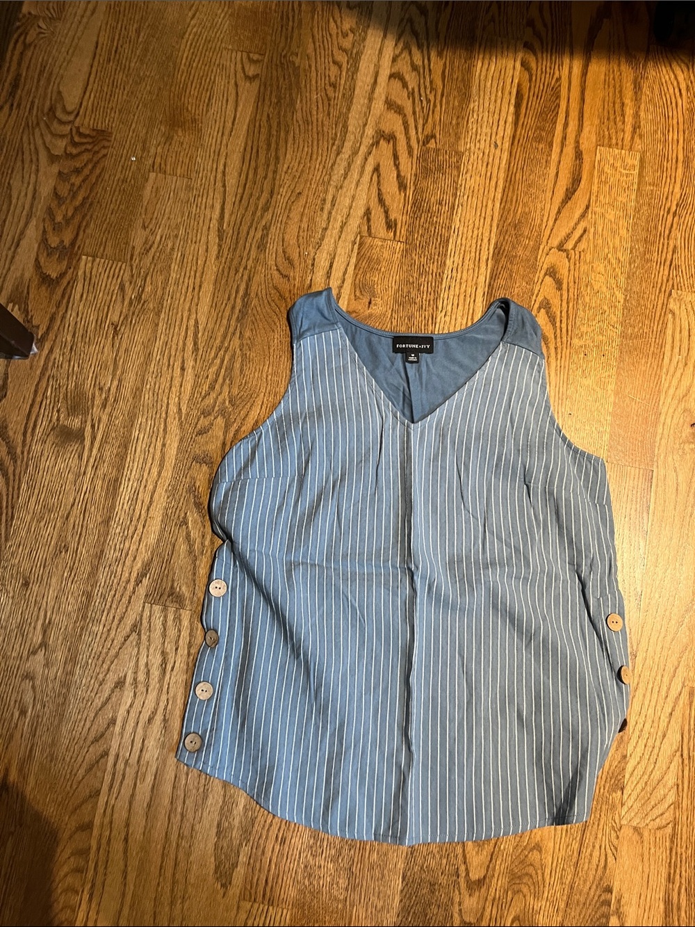 Blue Pinstripe Button-Side V-Neck Tank Top